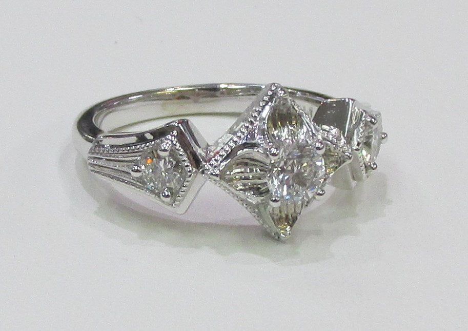 Art Deco Design Diamond 14K White Gold Ring