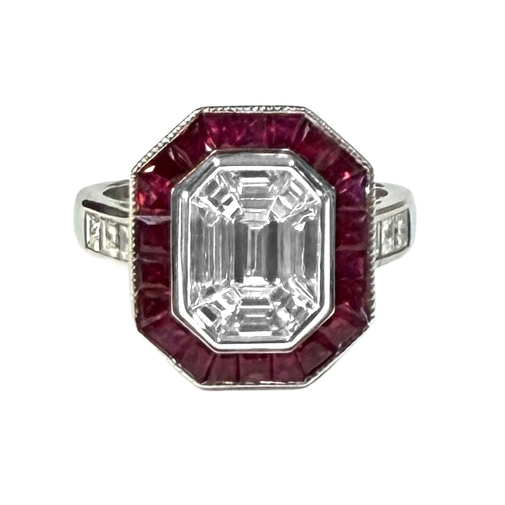 Art Deco Diamond Ruby 18K WG Design Ring