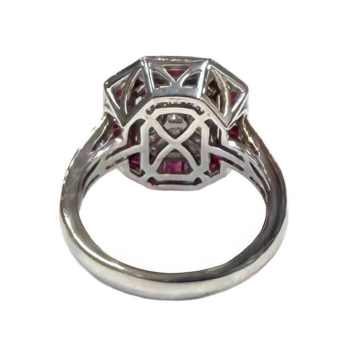 Art Deco Diamond Ruby 18K WG Design Ring
