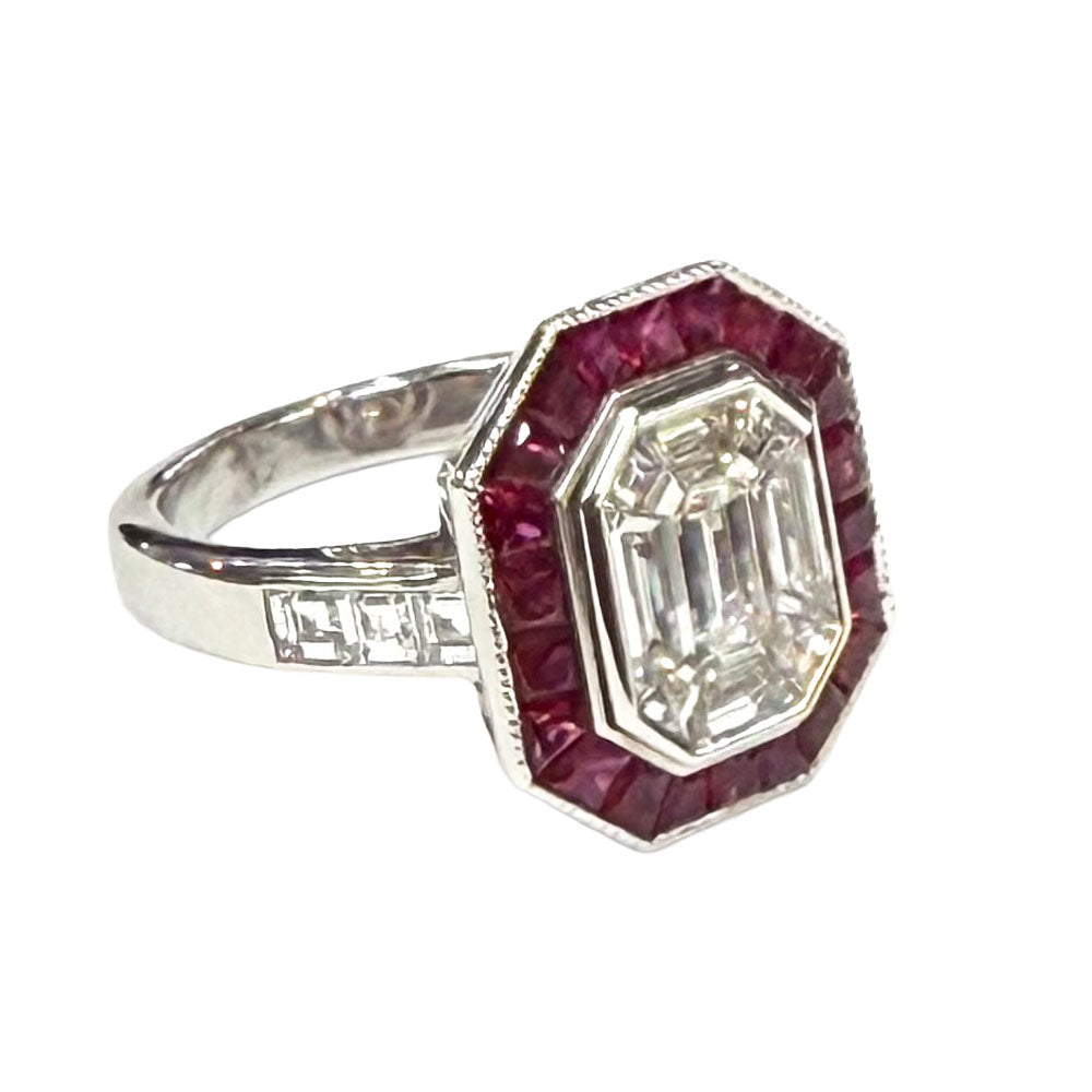 Art Deco Diamond Ruby 18K WG Design Ring