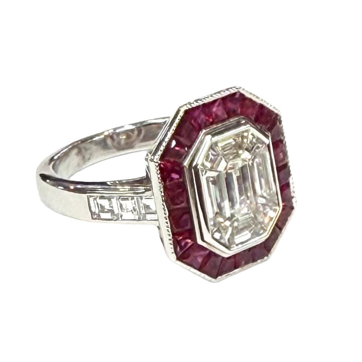Art Deco Diamond Ruby 18K WG Design Ring