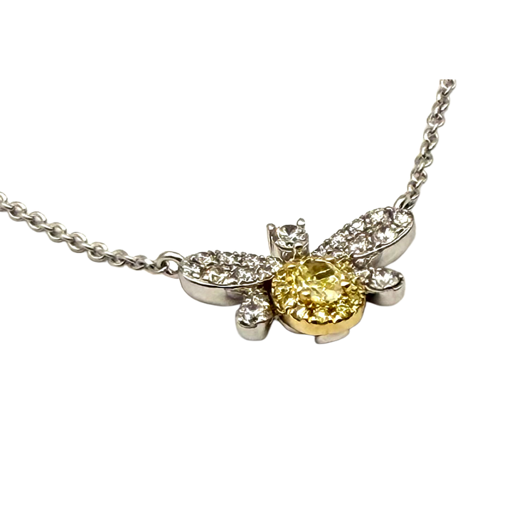 Fancy Yellow & Colorless Diamond Bee Pendant Necklace