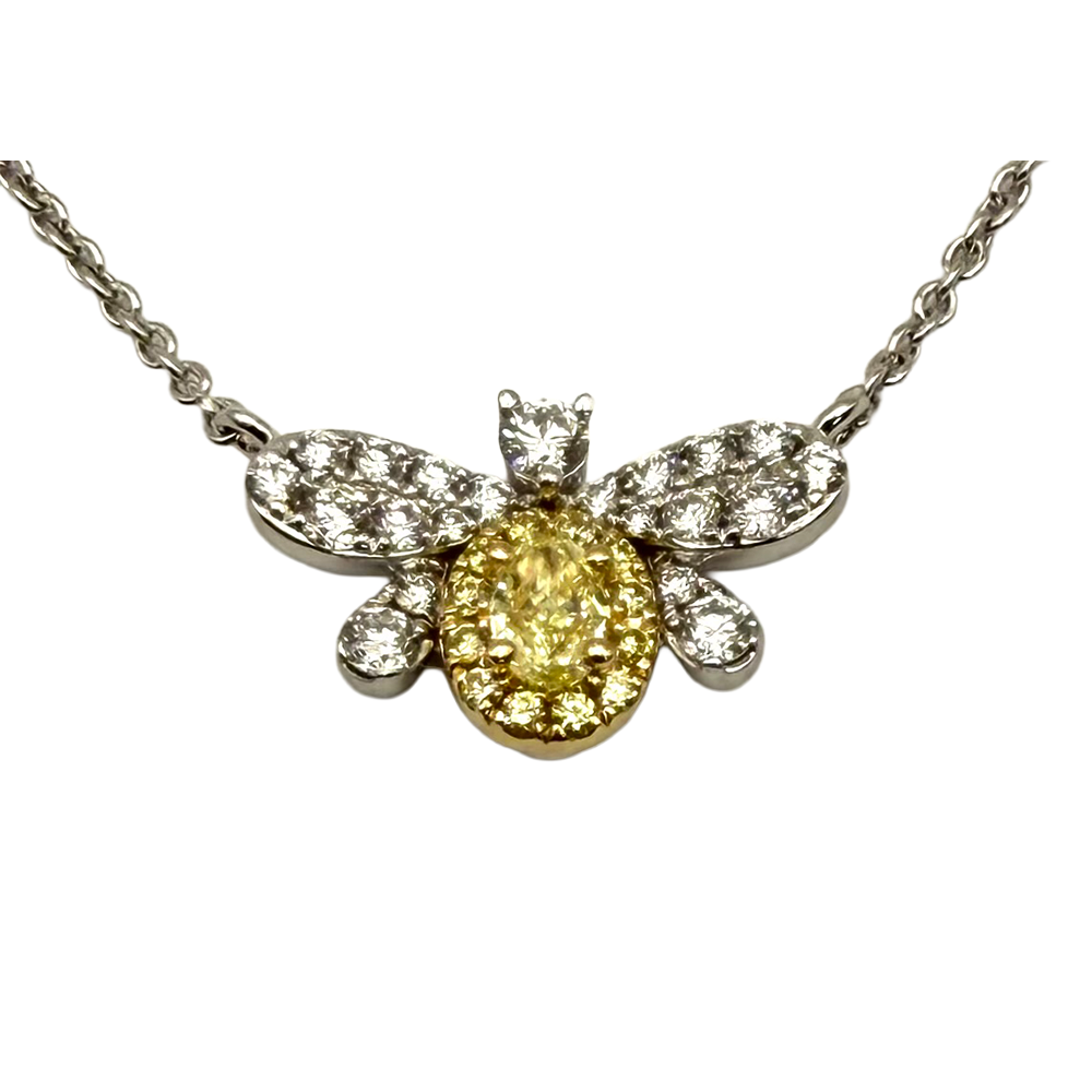 Fancy Yellow & Colorless Diamond Bee Pendant Necklace