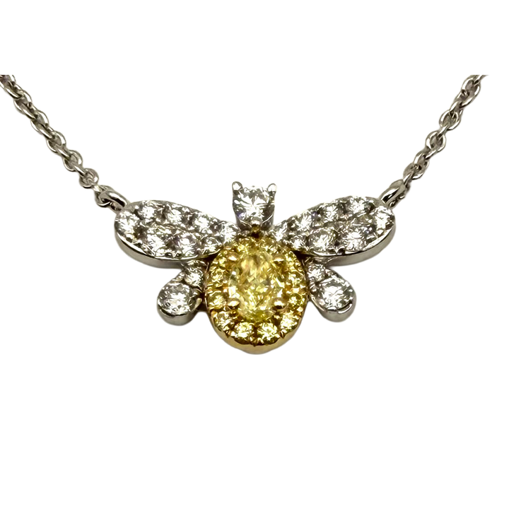 Fancy Yellow & Colorless Diamond Bee Pendant Necklace