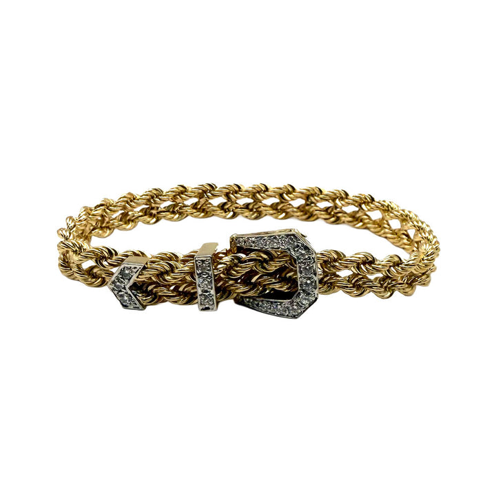 Vintage Diamond 14K Yellow Gold Belt Buckle Design Bracelet