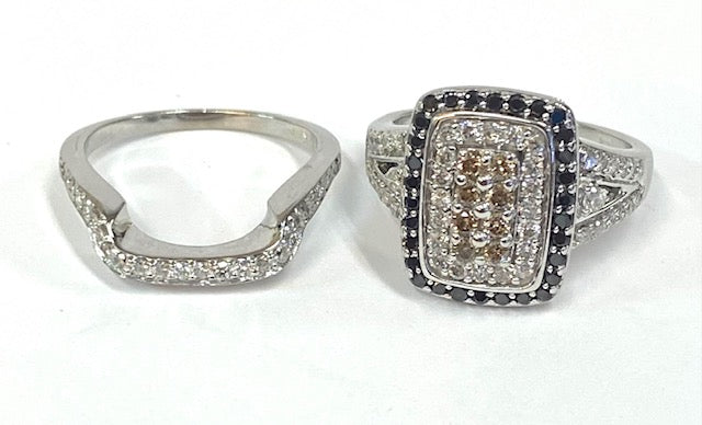 Black Brown & Colorless Diamond 14K White Gold Wedding Ring Set
