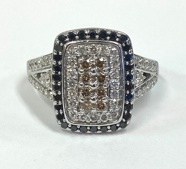 Black Brown & Colorless Diamond 14K White Gold Wedding Ring Set