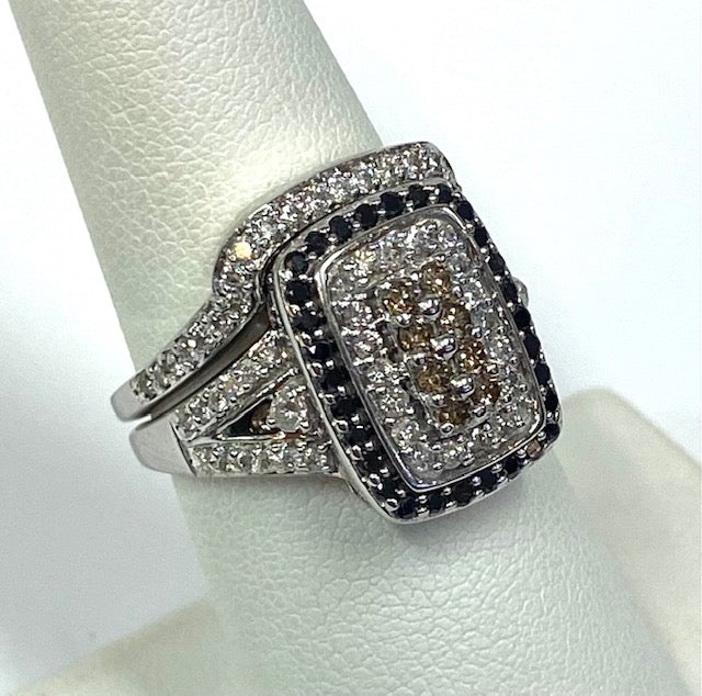 Black Brown & Colorless Diamond 14K White Gold Wedding Ring Set