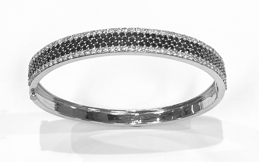 Black & Colorless Diamond 14K White Gold Bangle Bracelet