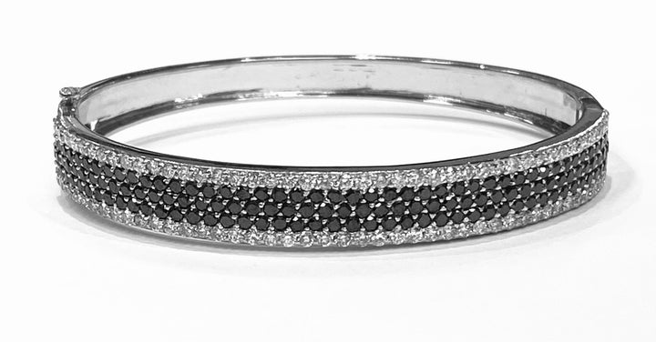 Black & Colorless Diamond 14K White Gold Bangle Bracelet