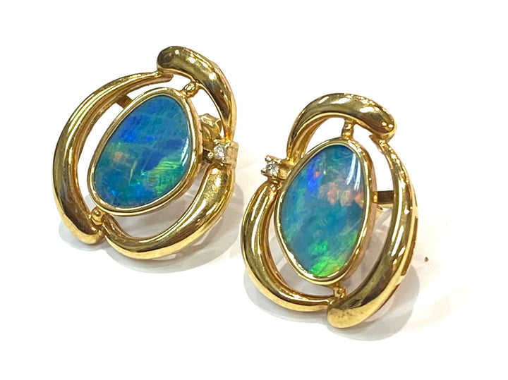 Black Opal Yellow Gold Custom Made Earrings