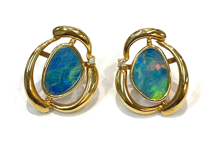 Black Opal Yellow Gold Custom Made Earrings