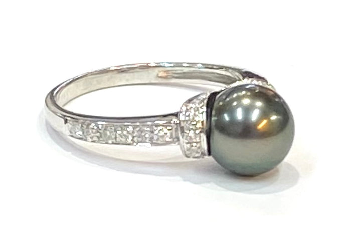 Black Pearl Diamond 14K White Gold Ring