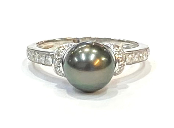 Black Pearl Diamond 14K White Gold Ring