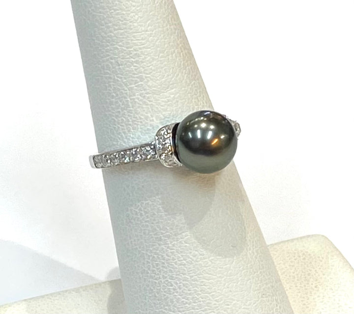 Black Pearl Diamond 14K White Gold Ring