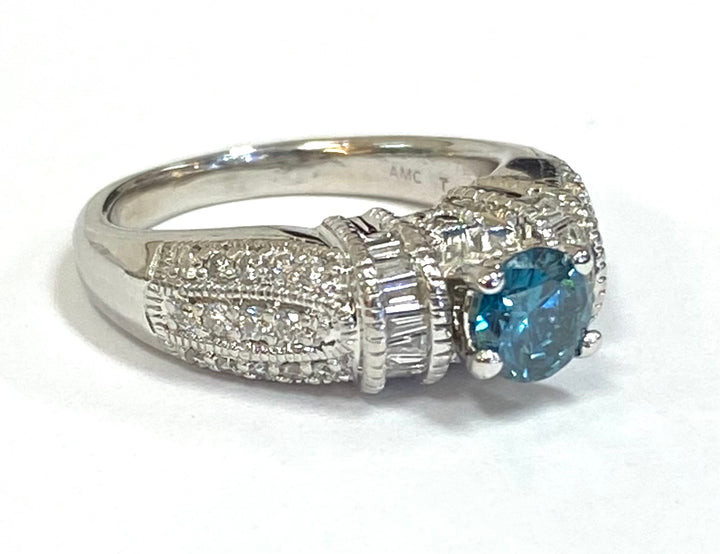 Blue & Colorless Diamond 14K White Gold Ring