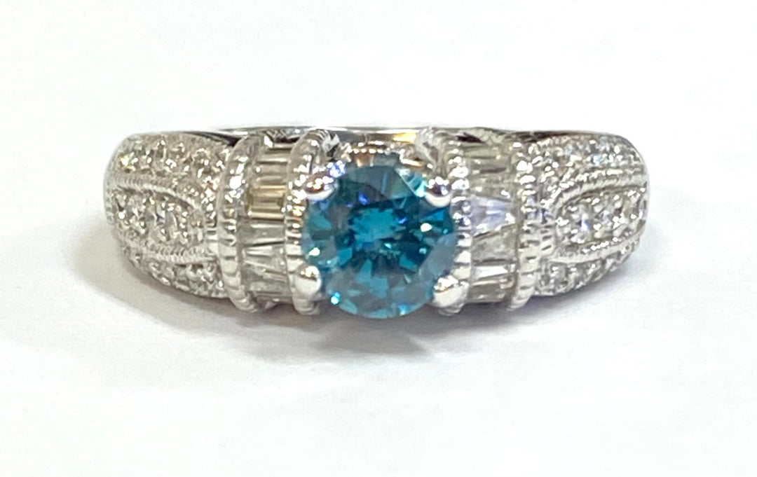 Blue & Colorless Diamond 14K White Gold Ring