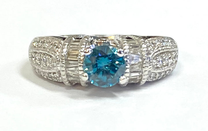 Blue & Colorless Diamond 14K White Gold Ring