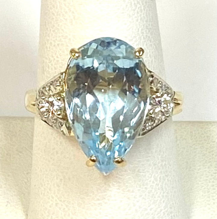 Blue Topaz Diamond 14K Yellow Gold Ring