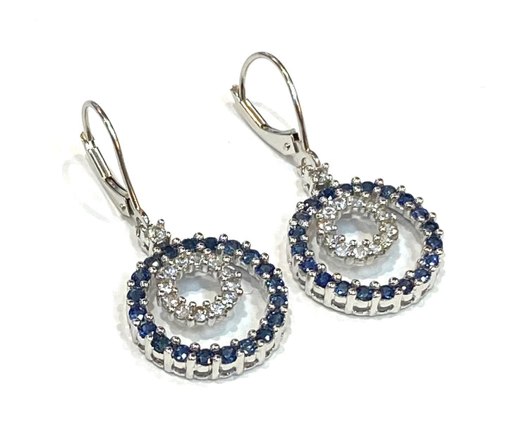 Blue & White Sapphire 14K White Gold Double Circle Drop Earrings