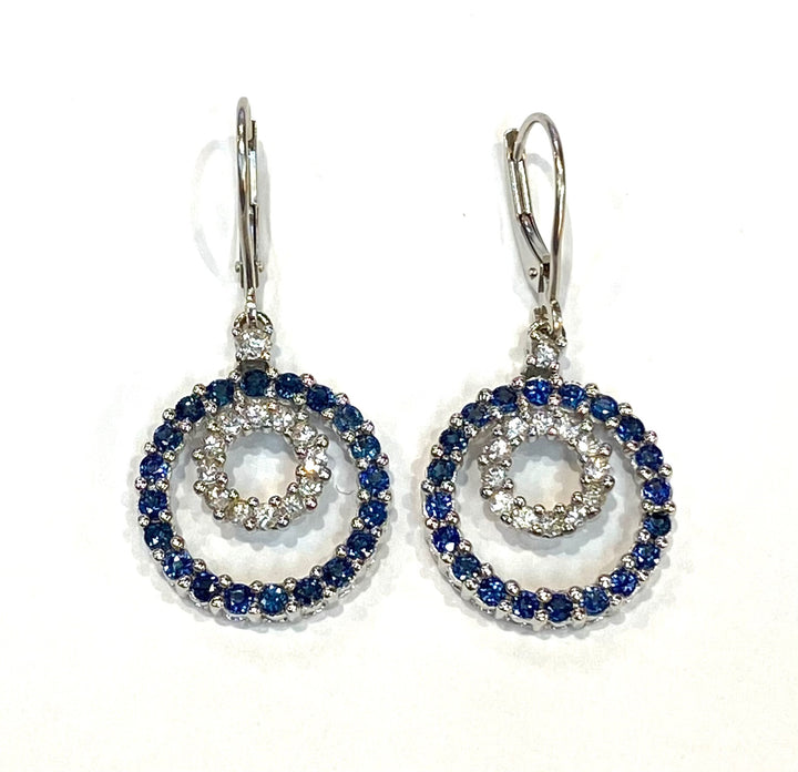 Blue & White Sapphire 14K White Gold Double Circle Drop Earrings