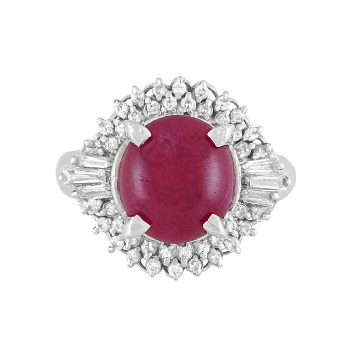 Cabochon Ruby Diamond Platinum Ring