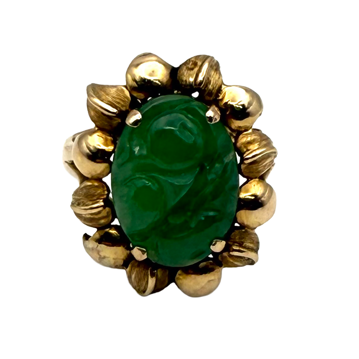 Vintage Carved Jadeite 12K Yellow Gold Ring