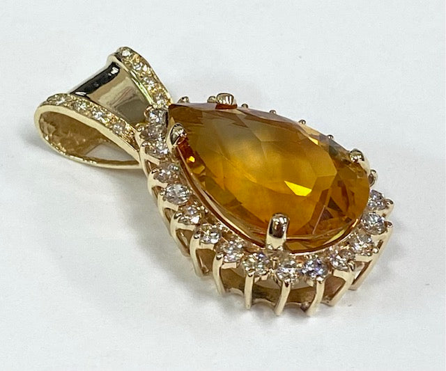 Citrine Diamond 14K Yellow Gold Pendant