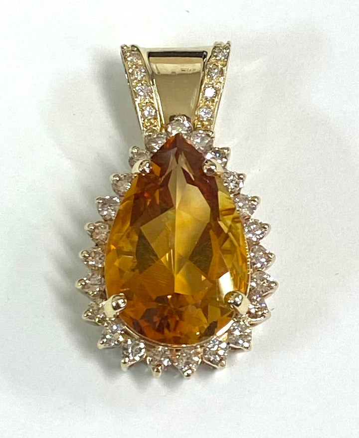 Citrine Diamond 14K Yellow Gold Pendant