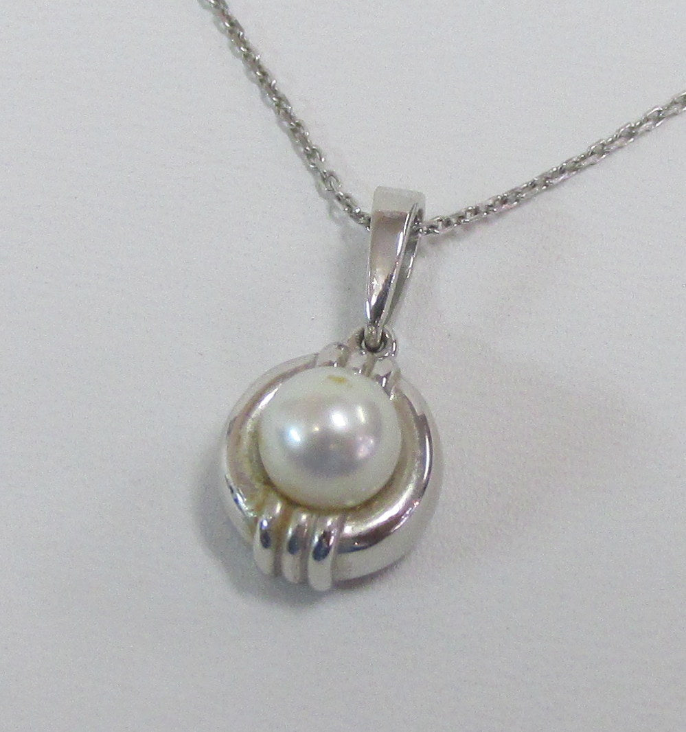 Cultured Pearl 14K White Gold Pendant & Chain