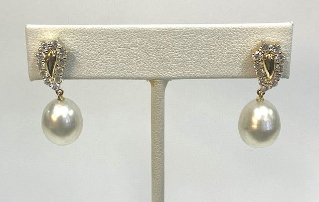 Cultured Pearl Diamond 18K Yellow Gold Drop Earrings