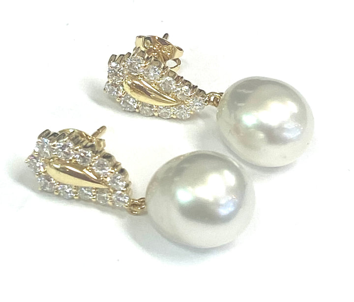 Cultured Pearl Diamond 18K Yellow Gold Drop Earrings