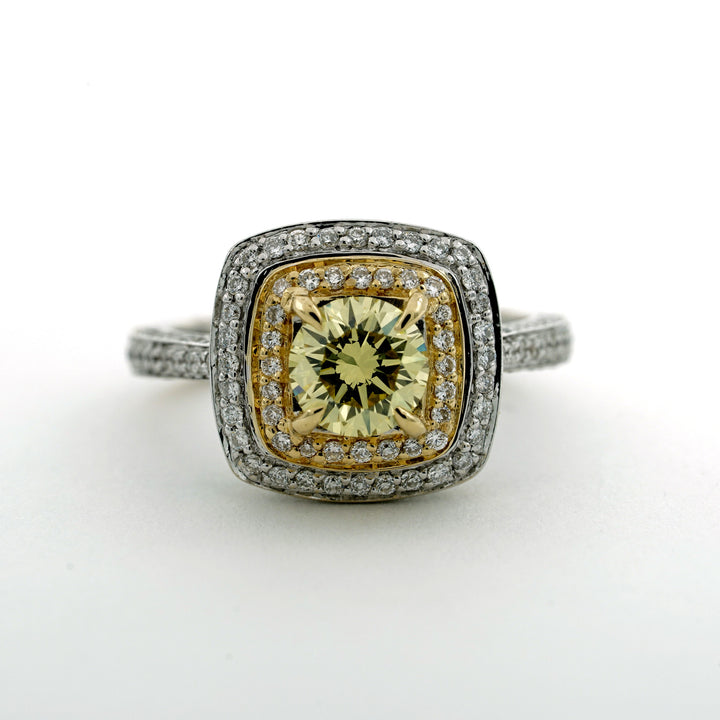 Fancy Yellow Diamond 18K YG WG Diamond Ring