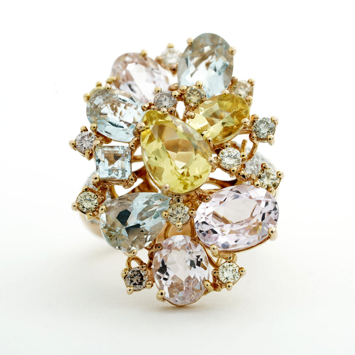 Sonia B Citrine Aquamarine Morganite Diamond 18K Rose Gold Cluster Ring