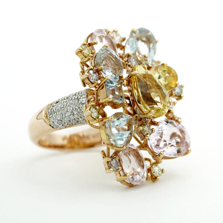 Sonia B Citrine Aquamarine Morganite Diamond 18K Rose Gold Cluster Ring