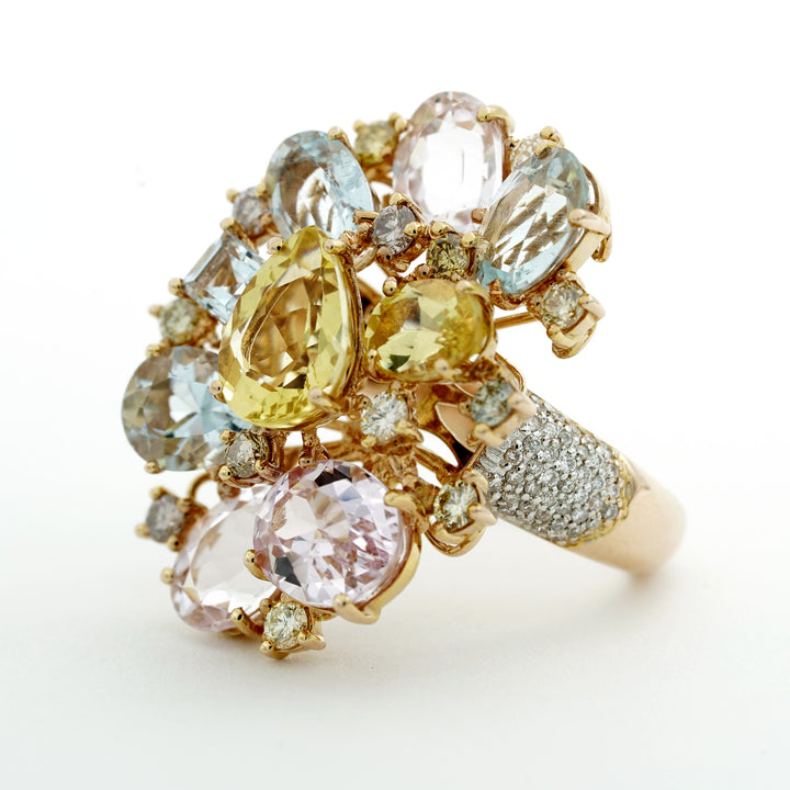 Sonia B Citrine Aquamarine Morganite Diamond 18K Rose Gold Cluster Ring