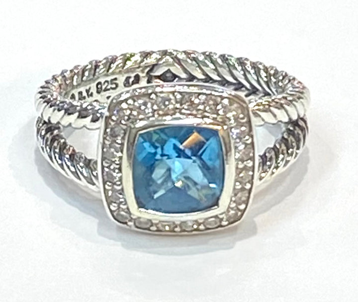 David Yurman Petite Albion Blue Topaz Diamond SS Ring