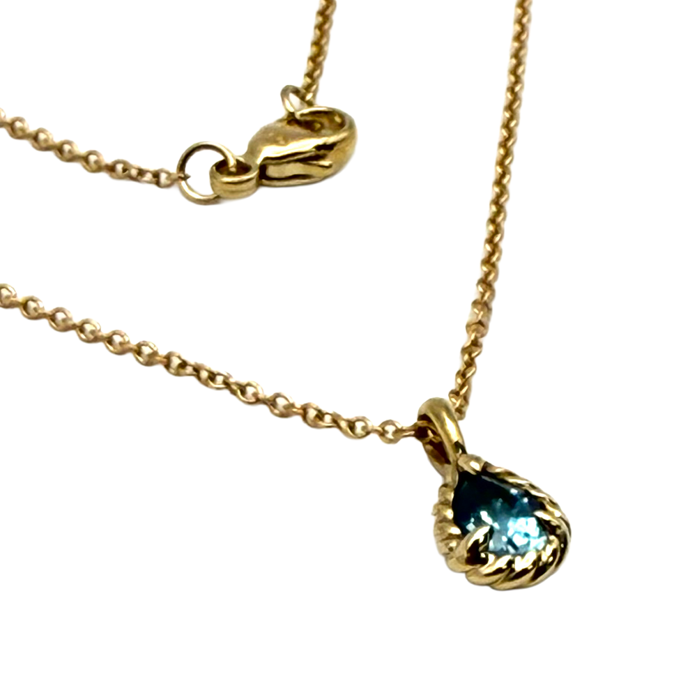 David Yurman Teen Cable Collection Blue Topaz 18KYG Pendant & Chain