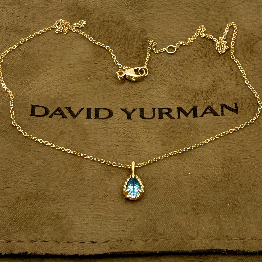 David Yurman Teen Cable Collection Blue Topaz 18KYG Pendant & Chain