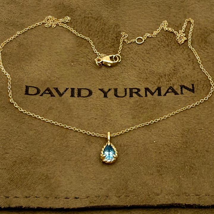 David Yurman Teen Cable Collection Blue Topaz 18KYG Pendant & Chain