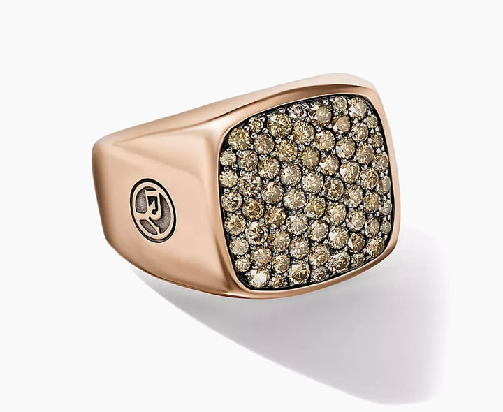 David Yurman Streamline Diamond 18K Rose Gold Signet Ring