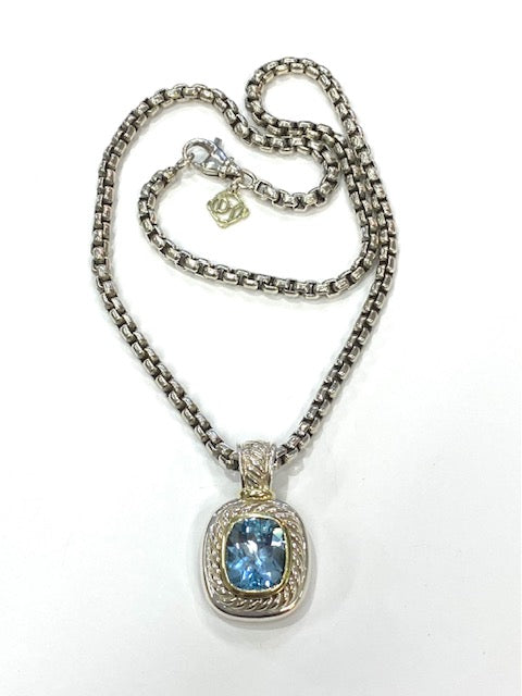 David Yurman Alion Blue Topaz 14K Yellow Gold & Sterling Silver Pendant Necklace