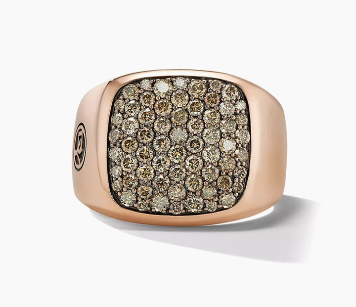 David Yurman Streamline Diamond 18K Rose Gold Signet Ring