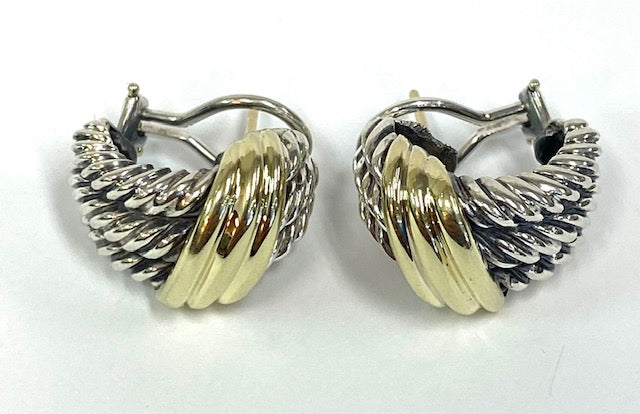 David Yurman Triple Cable Sterling Silver & 14K Yellow Gold Earrings