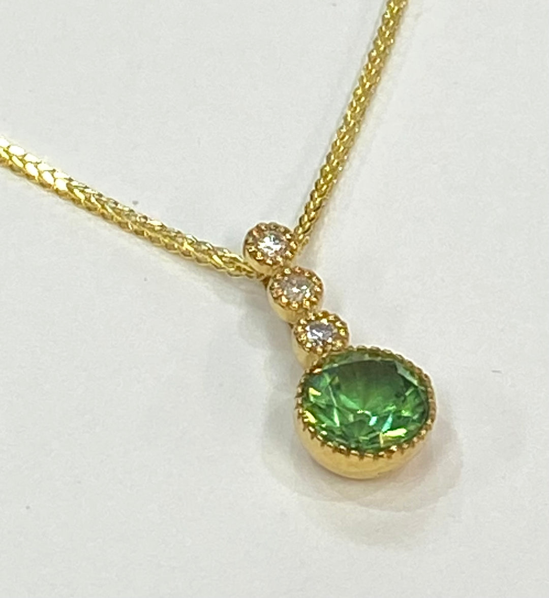 Demantoid Garnet Diamond 18K Yellow Gold Pendant