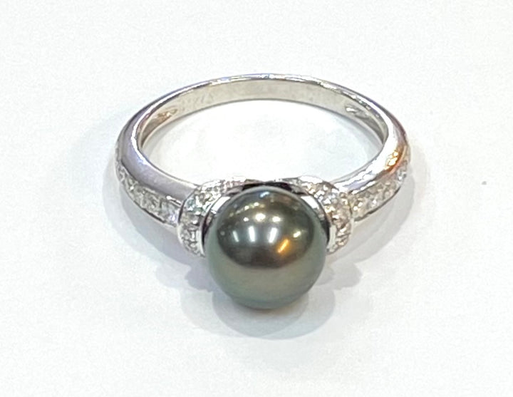 Black Pearl Diamond 14K White Gold Ring