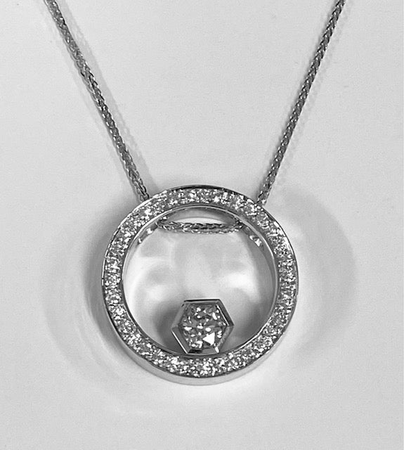 Diamond 14K White Gold Circle Pendant & Chain