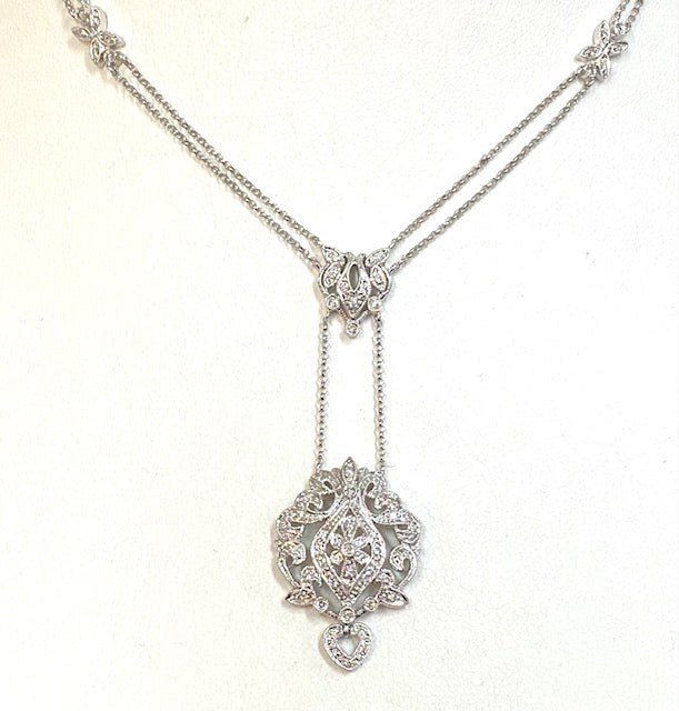 Diamond 14K White Gold Edwardian Design Pendant Necklace