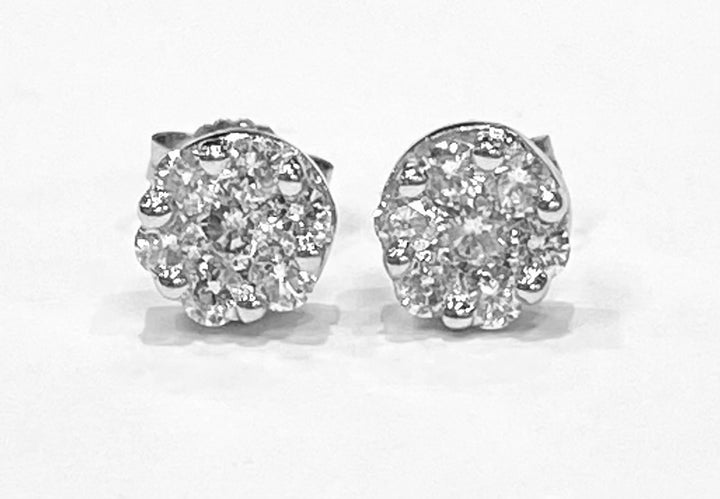 Diamond 14K WG Floral Custer Stud Earrings