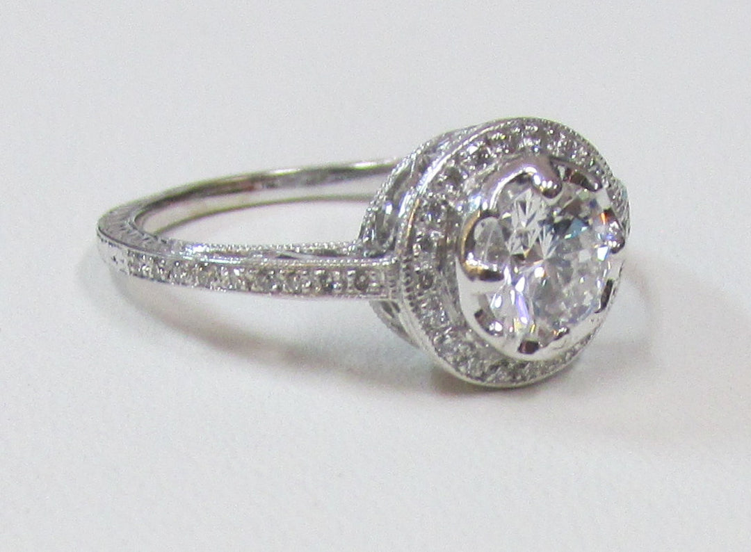 Diamond 14K White Gold Halo Art Deco Design Ring